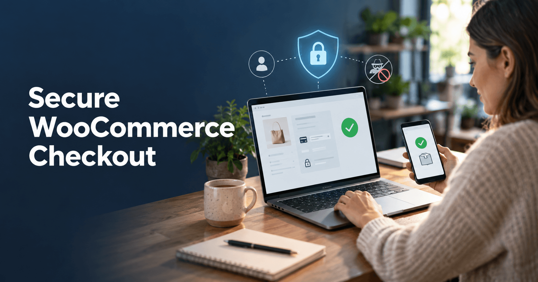 E-commerce manager testing a protected checkout under the title Secure WooCommerce Checkout