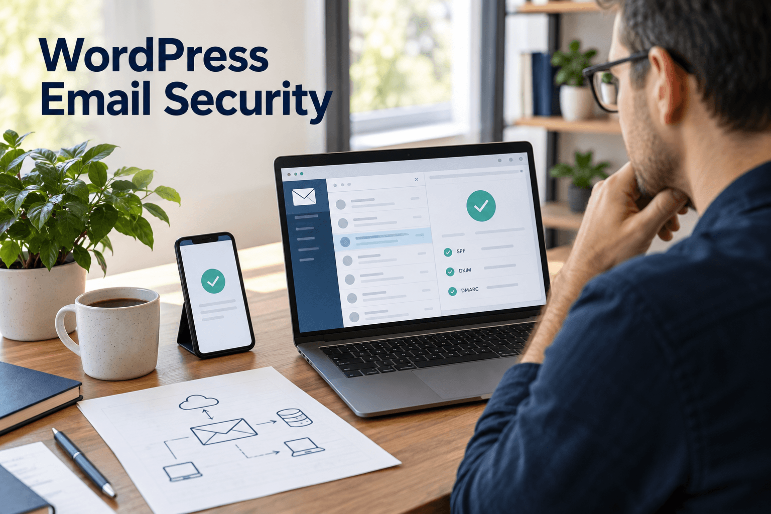 Website administrator reviewing WordPress email authentication results for SPF DKIM and DMARC