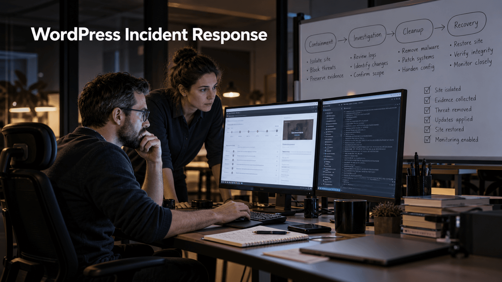 Security team coordinating recovery under the title WordPress Incident Response
